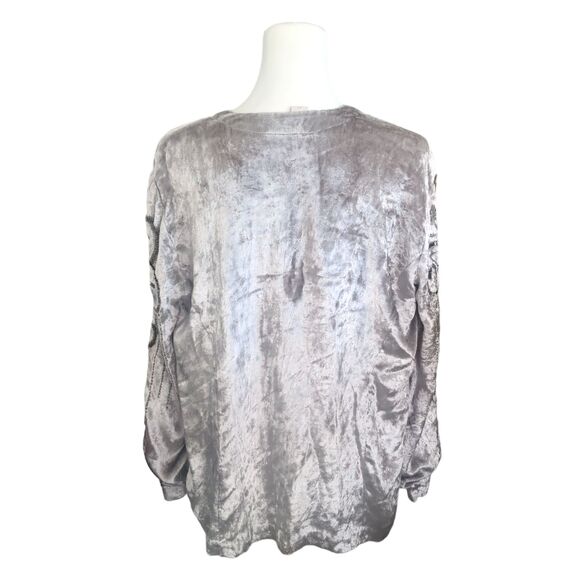 CHICO'S LIGHT GRAY METALLIC SILVER CRUSHED VELVET BEADED JACKET BLAZER SIZE 0 - Picture 4 of 11
